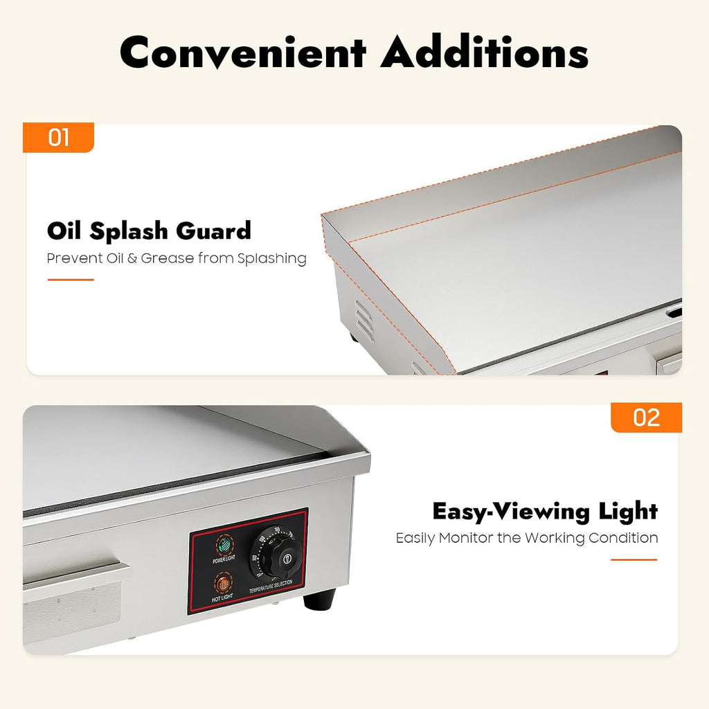 Electric Countertop Griddle, 3000W Commercial Flat Top Grill for Steak Burgers Nonstick Stainless Steel Restaurant Kitchen Cooking Equipment Adjustable Temperature Control for Food Truck Diner Home