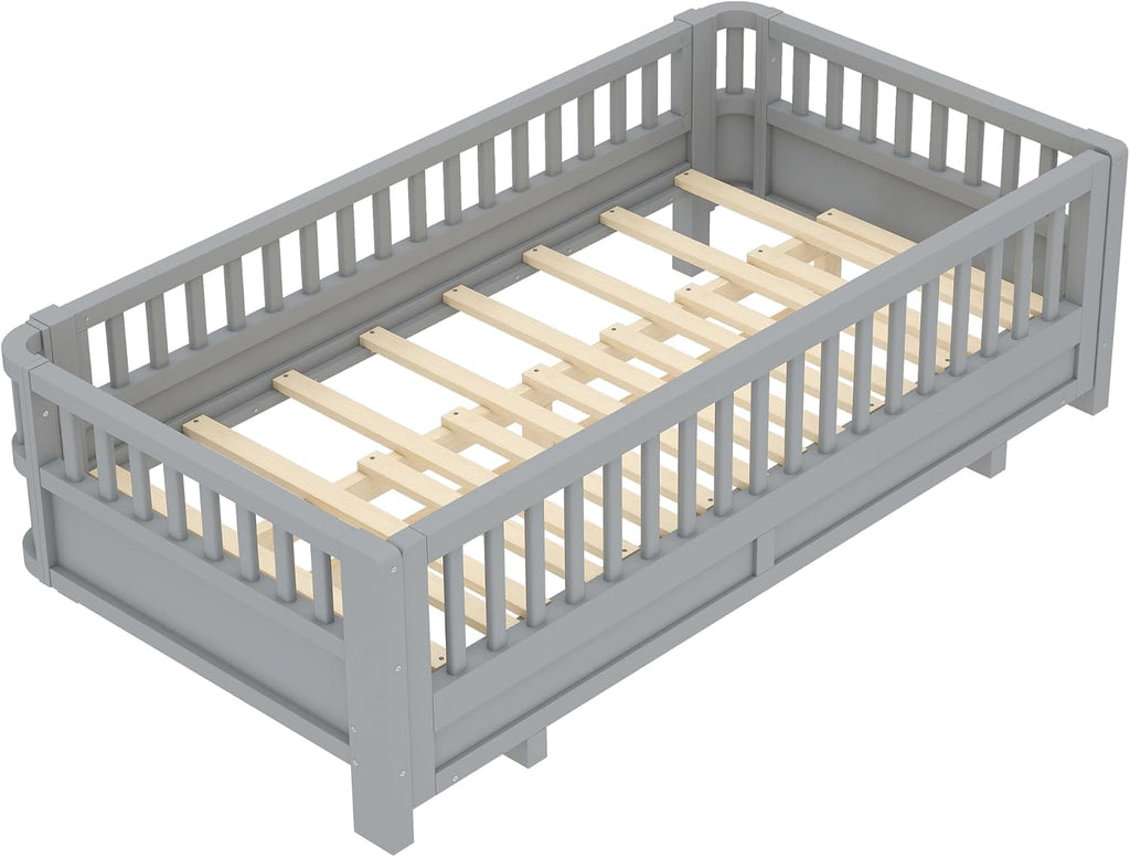 Bellemave Queen Floor Bed or Twin XL Montessori Floor beds for Kids, Twin XL Can Be Converted into a Queen Platform Bed, Gray