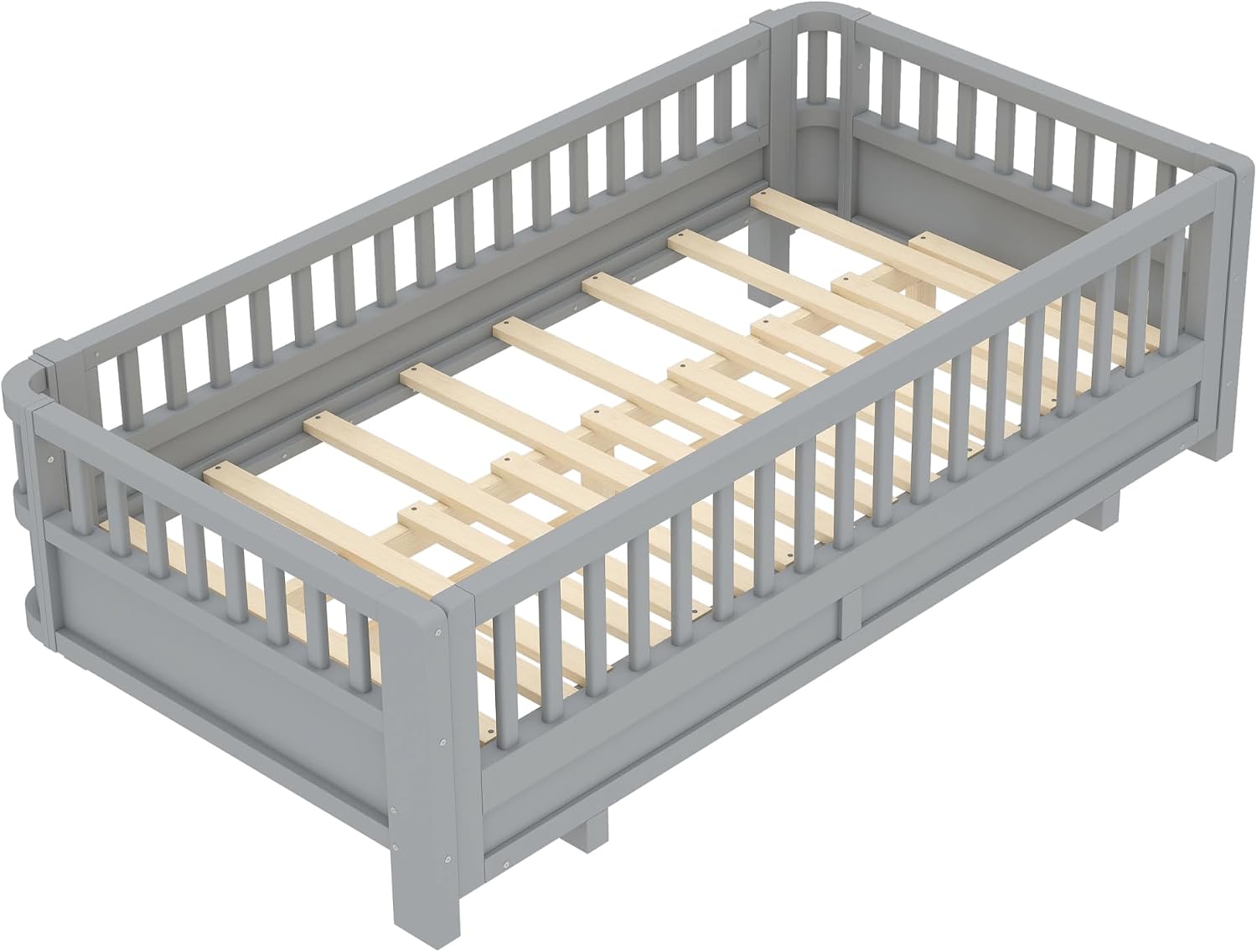 Bellemave Queen Floor Bed or Twin XL Montessori Floor beds for Kids, Twin XL Can Be Converted into a Queen Platform Bed, Gray