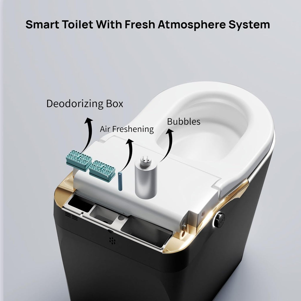 Modern Smart Toilet With Bidet, Auto Flush, Auto Open/Close,Heated Seat, Warm Water and Dry, 17.5' Comfort Height, Remote Control Black