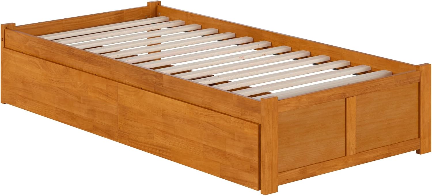 AFI Concord Twin XL Solid Wood Platform Bed with Footboard & Storage Drawers in Light Toffee