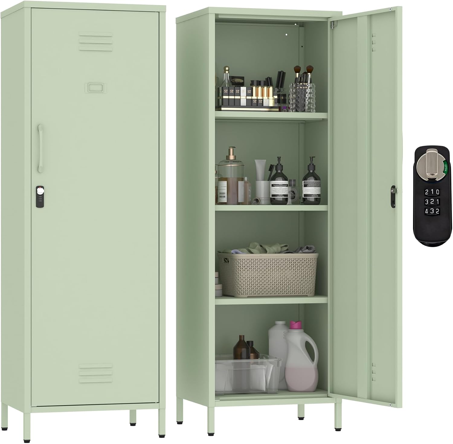 MIOCASA Metal Locker Storage Cabinet for Kids 59.06-inch Steel File Cabinet with Digital Lock & 3 Shelves for School, Bedroom, Home Office, Gym and Changing Room (Green)