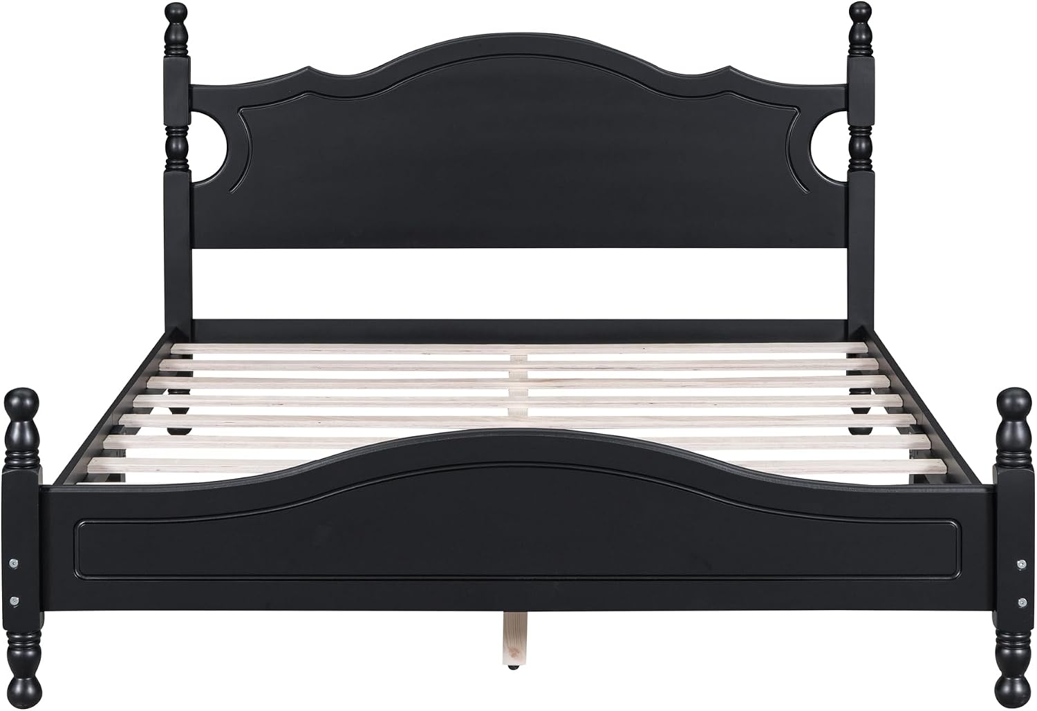 Flieks Queen Size Wood Platform Bed Frame for Boys Girls Kids Toddler,Retro Style Platform Bed with Wooden Slat Support,Black