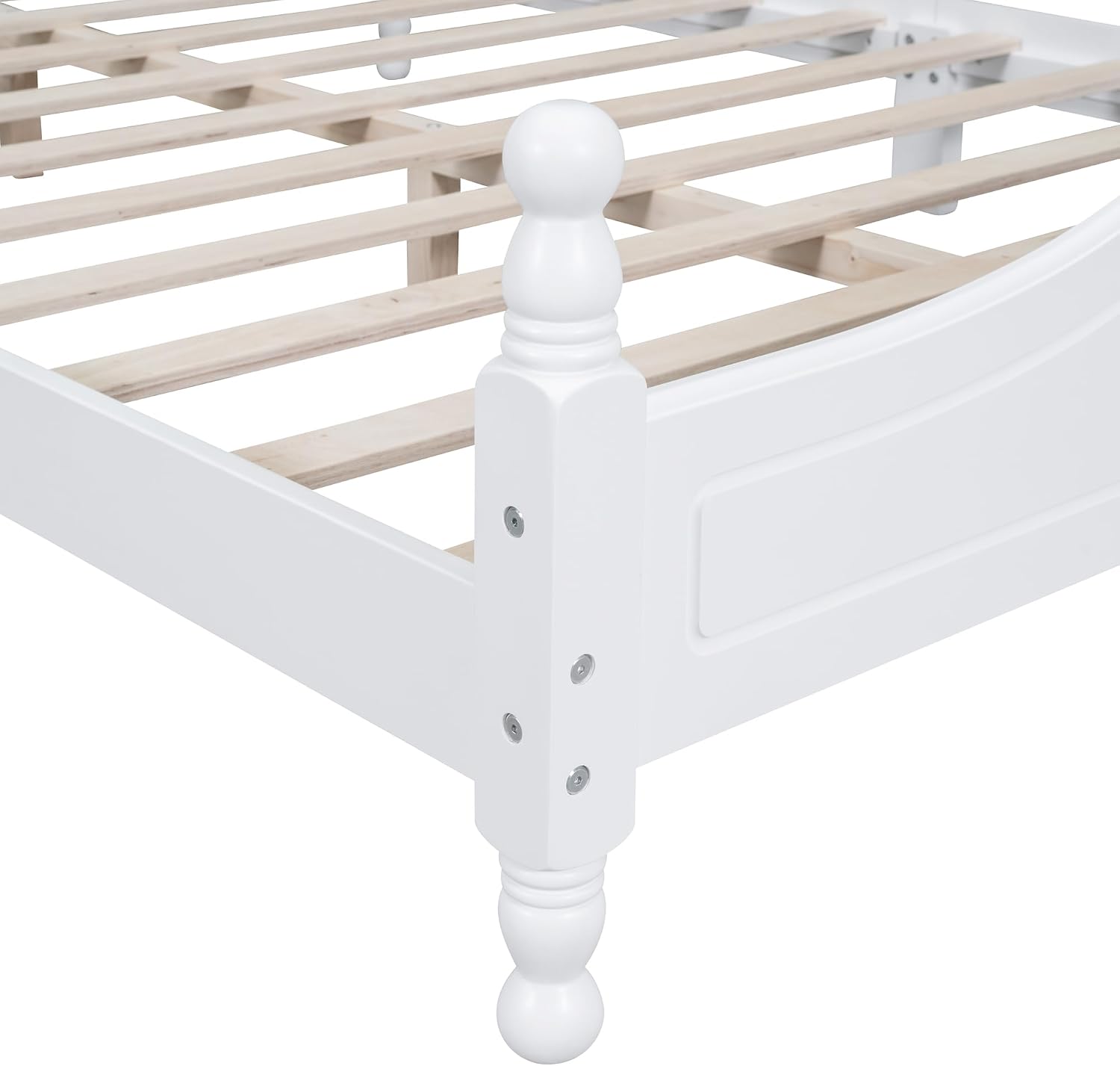 LUMISOL Wood Bed Frame Queen Size with Classic Headboard, Retro Style Wooden Bed Frame with Wood Slat Support for Bedroom, White