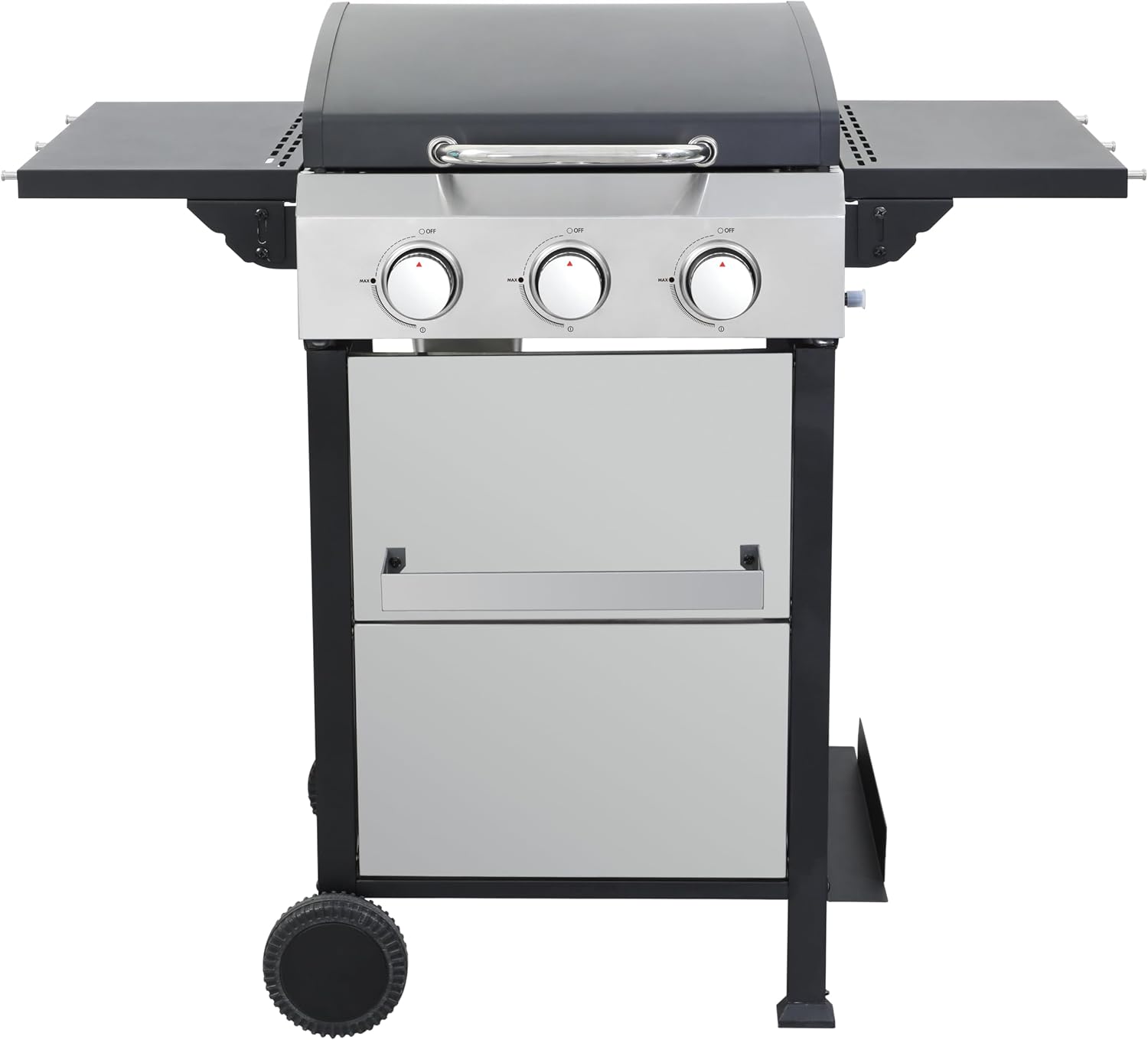 3-Burner Propane Gas BBQ Grill with SS Plancha, 36,900BTU Output with Hanging Basket, Barbecue Grill with Fixed Side Shelf, Foldable Side Tables, Wire Enamel Cooking Grids for Outdoor Backyard Party