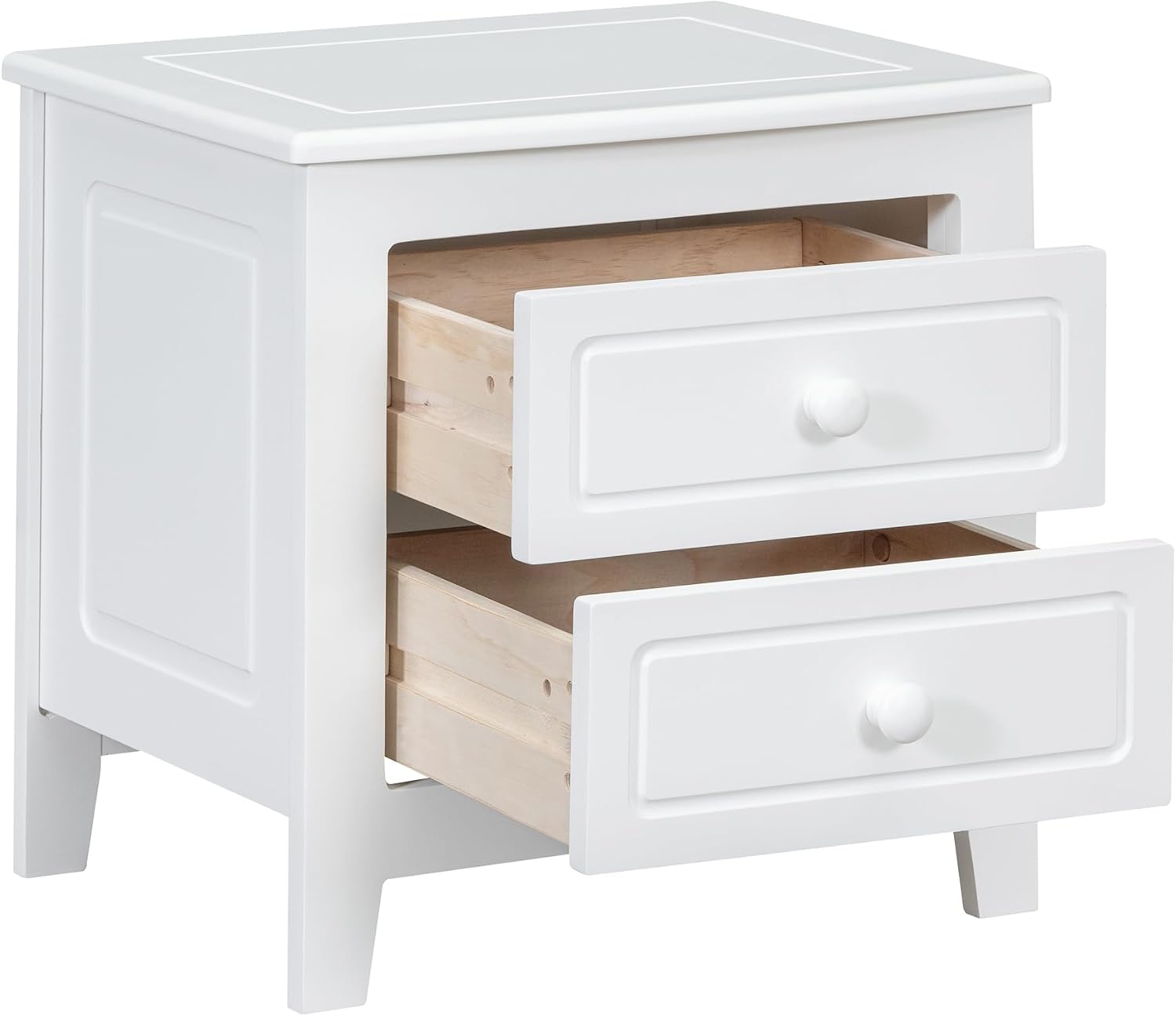 Retro Design 3-Pieces Bedroom Sets, Queen Size Wood Platform Bed and 2 Nightstands with 2 Drawers and Sturdy Slats Support for Apartment Bedroom (Queen, White)