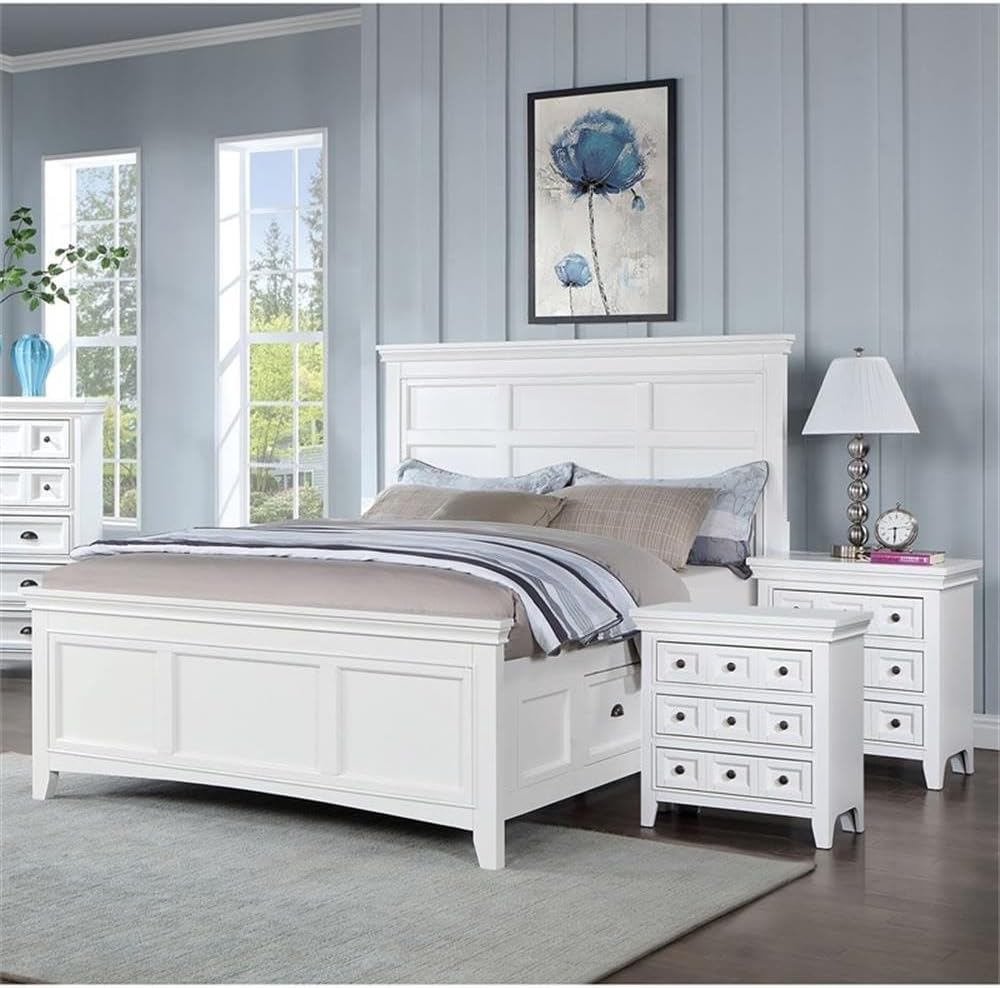 Furniture of America Ender 3pc White Wood Bedroom Set - Twin + 2 Nightstands