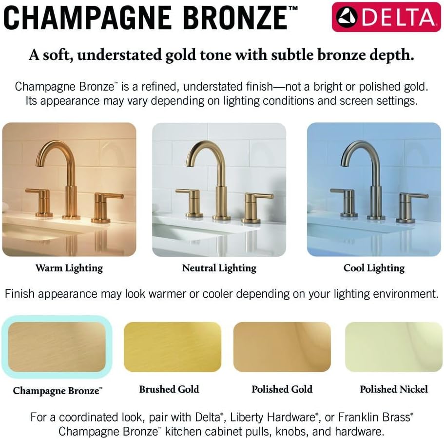 Delta Lahara Centerset Brushed Gold Bathroom Faucet, 4 Inch 3 Hole Bathroom Sink Faucet for Vanity, Metal Push-Pop Drain Assembly, Champagne Bronze 2538-CZMPU-DST