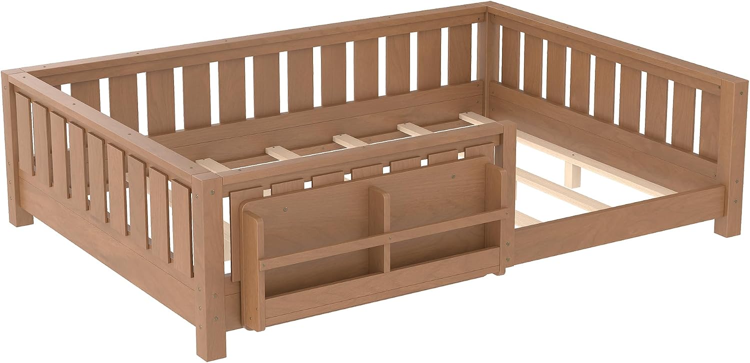 Bellemave Full Size Floor Bed with Slats and Safety Guardrail
