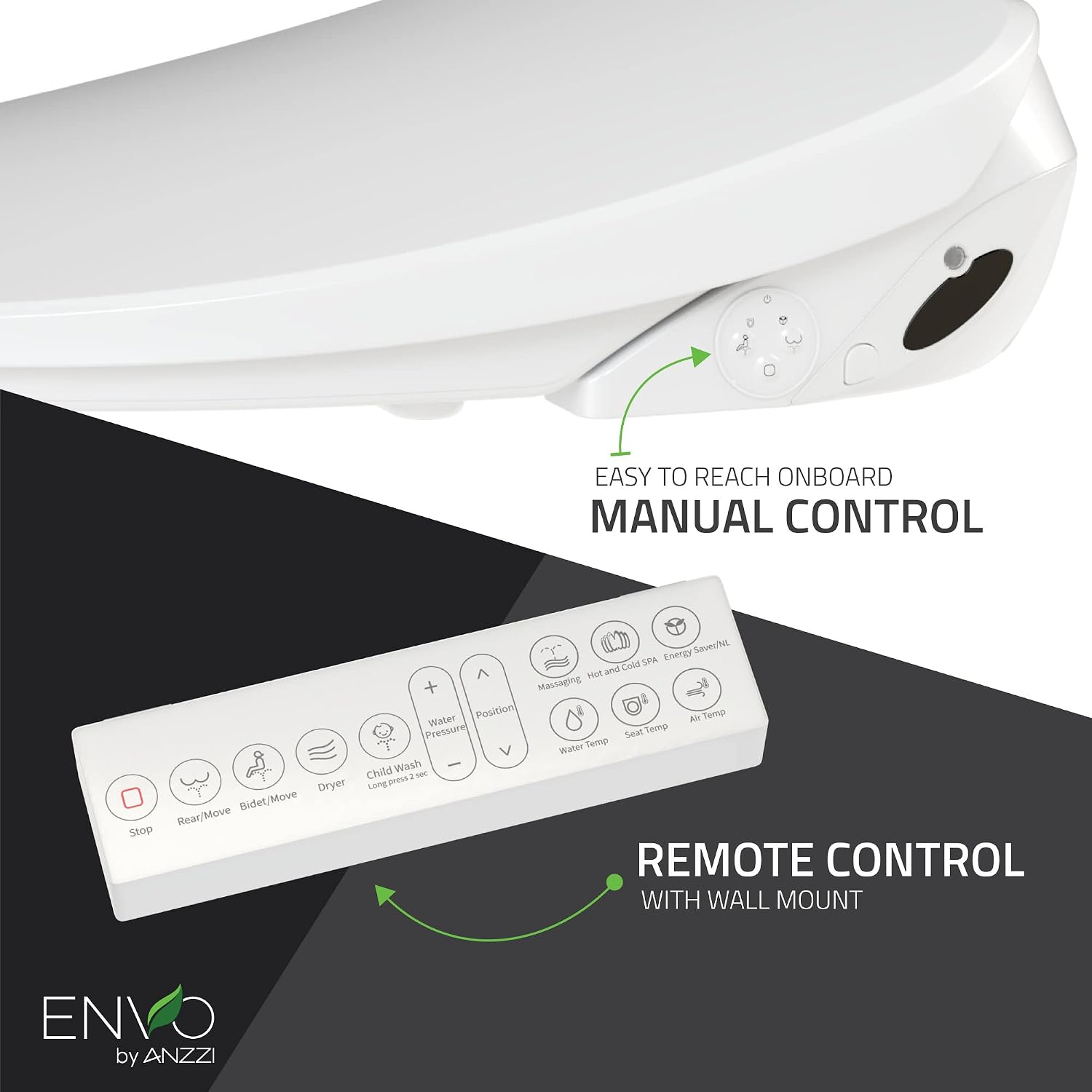 Ember Elongated Smart Electric Bidet Toilet Seat with Remote Control and Heated Seat