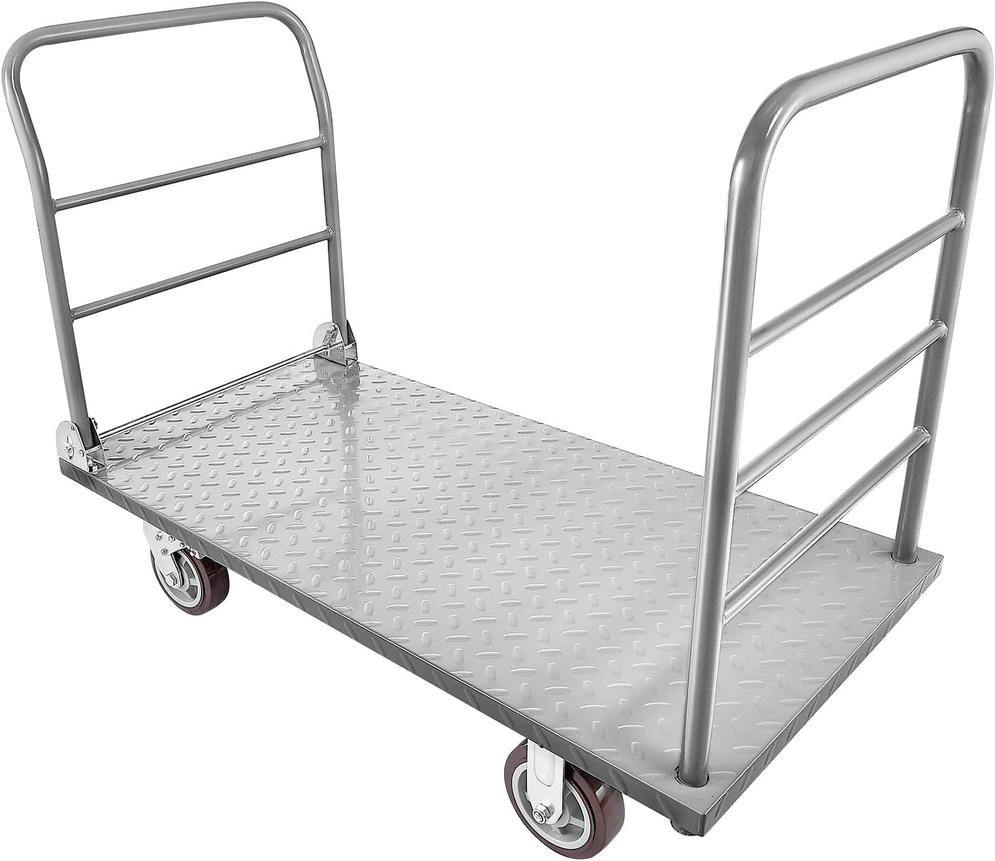 VEVOR 2 in 1Platform Truck, 2650 LBS Heavy Duty Flatbed Cart Dolly with Detachable Rear Guardrail and Swivel Wheels, Foldable Hand Push Truck Cart for Groceries, Garage, Warehouse (48'×24')