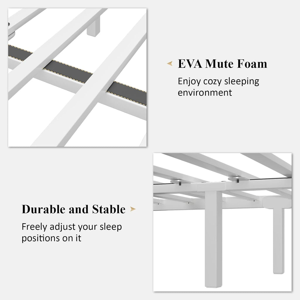 LOEWAY Full Metal Bed Frame with Classical Headboard and Footboard, Platform Bed Frame with Sturdy Metal Slats Support, Adequate Under Bed Storage, No Box Spring Needed, Easy Assembly, White