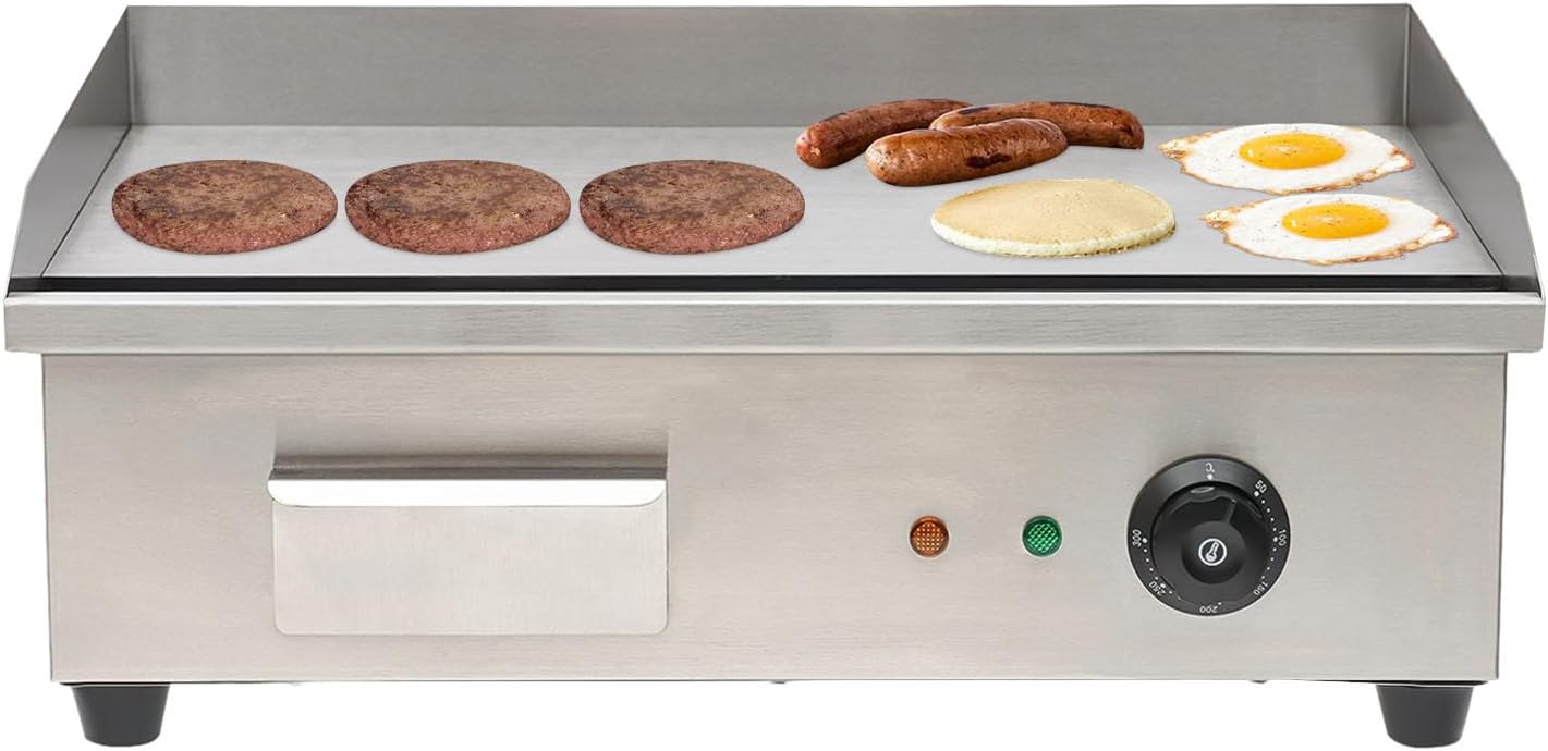 22' Commercial Griddle 3000W Electric Countertop Griddle Stainless Steel Non-Stick Flat Top Grill Machine Restaurant Teppanyaki Grill BBQ Grill, 122°F-572°F Temperature Adjustable