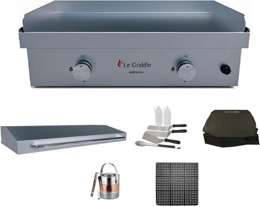 Le Griddle| 30 Inch Built-In Gas Griddle With 2 Burner | Package 1 (Natural Gas) Set With Burner Lid, Starter Kit-Tools & Cover