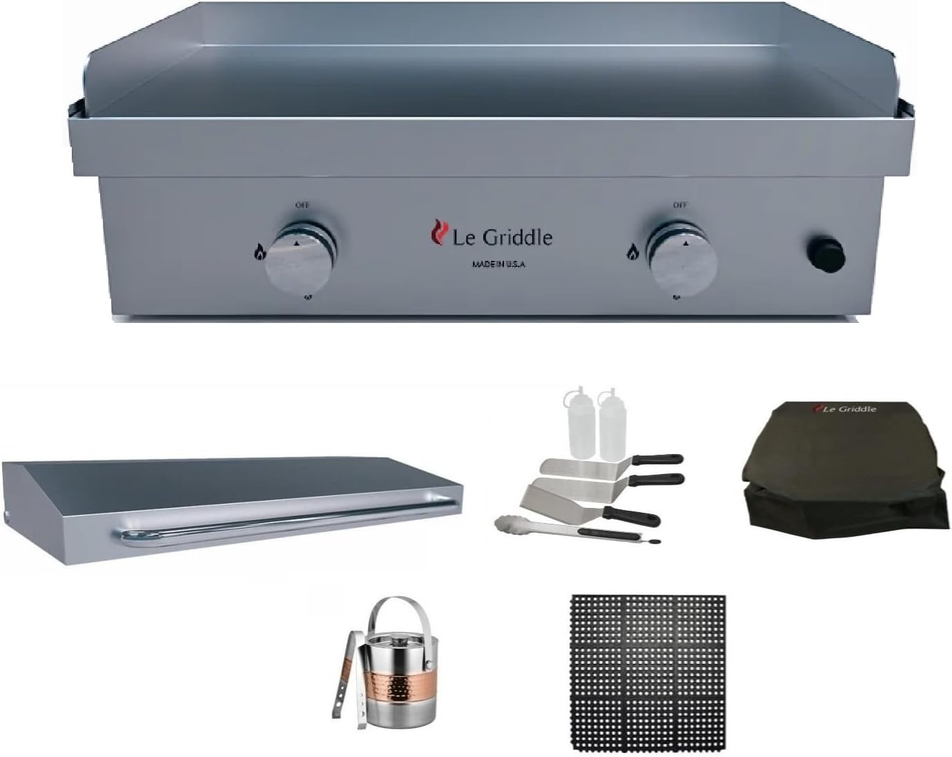 Le Griddle| 30 Inch Built-In Gas Griddle With 2 Burner | Package 1 (Natural Gas) Set With Burner Lid, Starter Kit-Tools & Cover