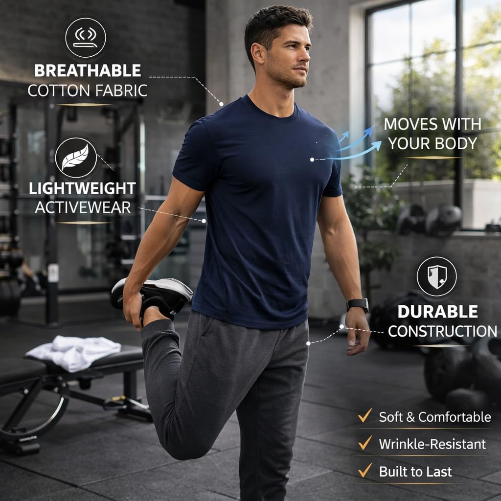 SOCKS'NBULK Men's Cotton Crew Neck Regular T-Shirts Bulk Short Sleeve Lightweight Tees Mix Colors