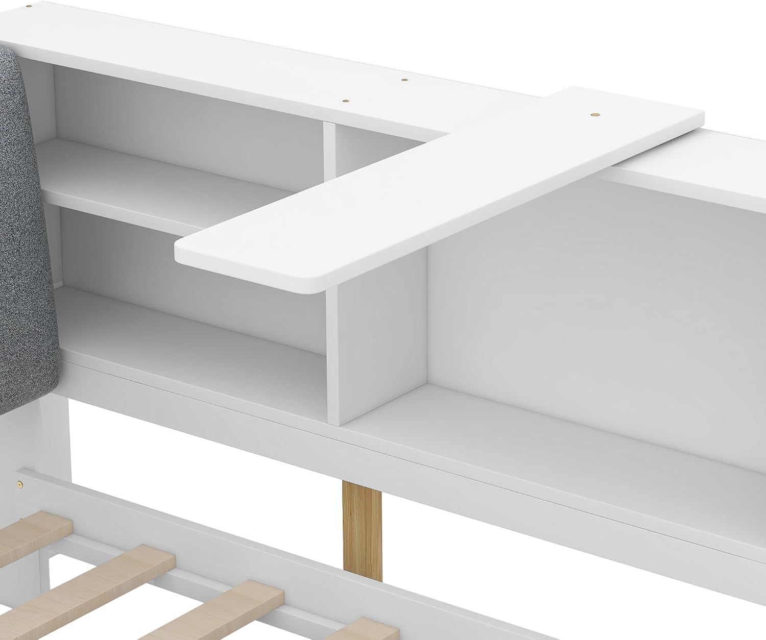 Bellemave Twin Corner Bed Frame, Captains Bedframe, Wood Twin Size Daybed with L-Shaped Bookcase and 2 Drawers，Twin Daybeds with Storage Cabinets, White