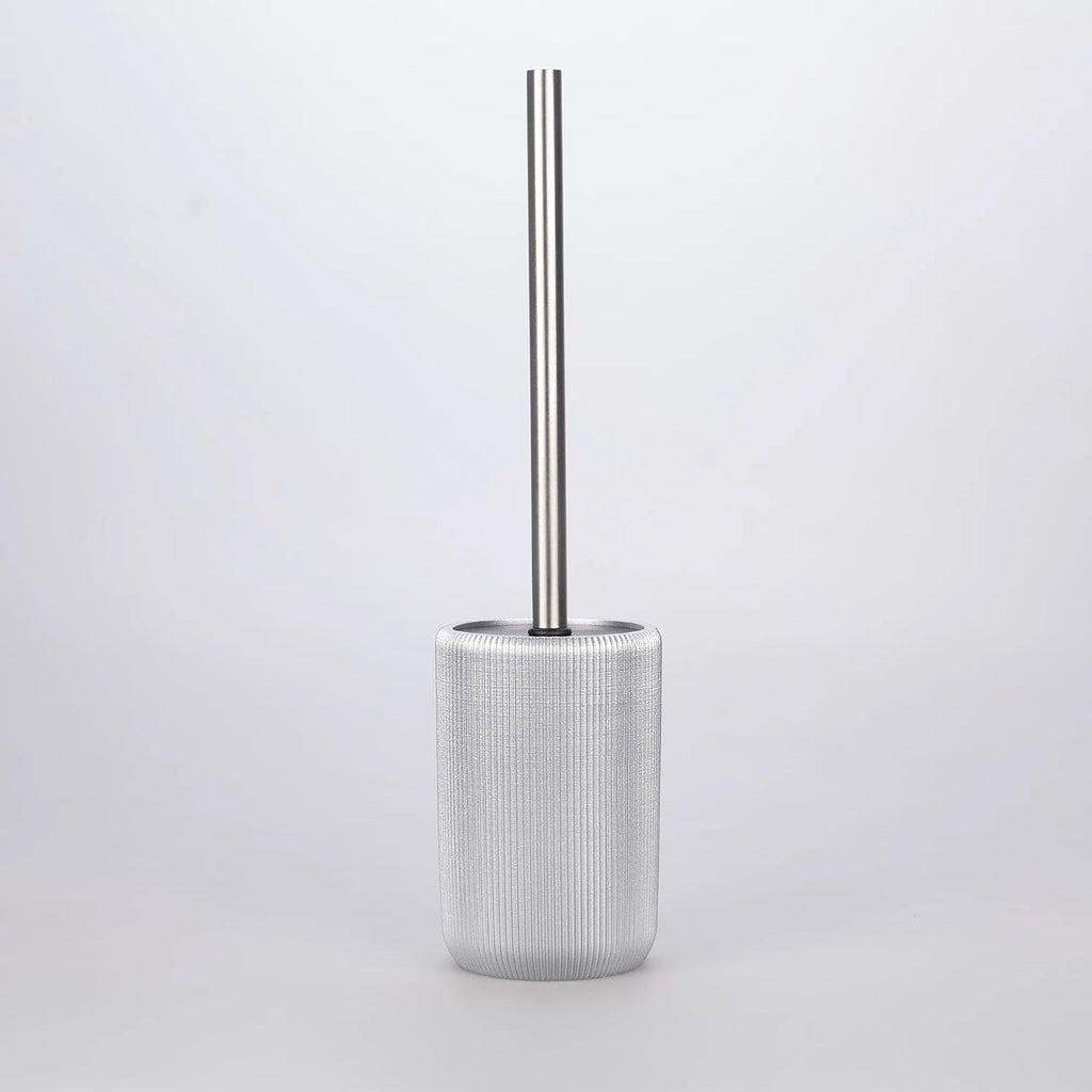 Lydia Collection 5-Piece Resin Bathroom Accessories Set – Toilet Brush Holder, Waste Bin, Soap Dispenser, Tray & Toothbrush Holder (Silver)