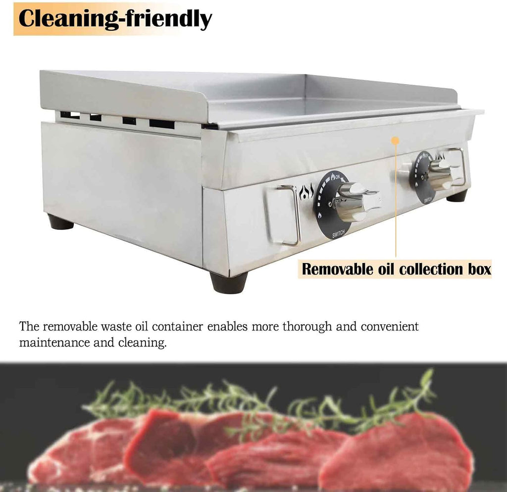 Commercial Stainless Steel LPG Gas Griddle Grill, 28.9' x 16.1' Flat Top Countertop Griddle for Steak, Pancakes & Teppanyaki, 2800Pa, Home & Outdoor Use