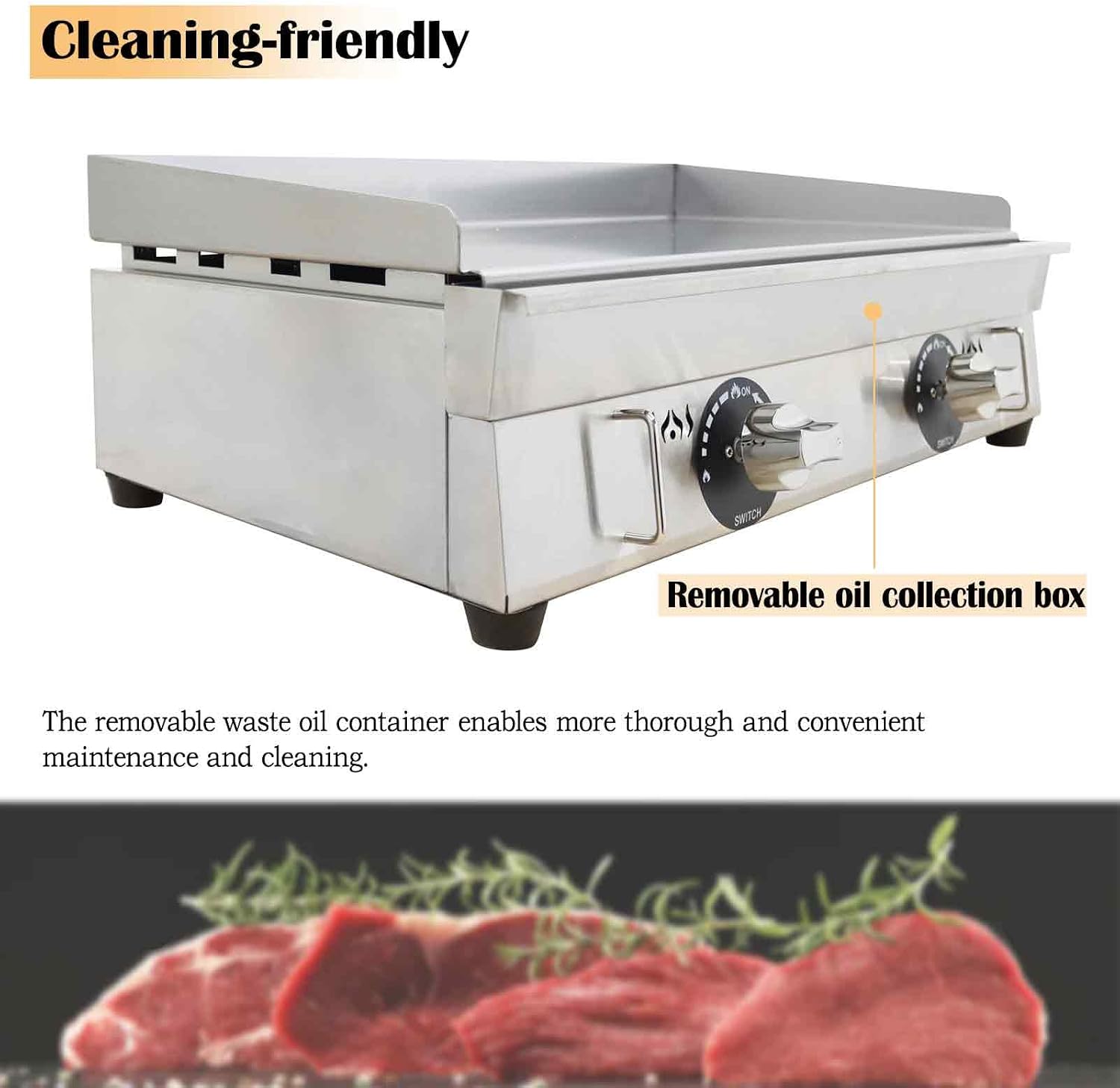 Commercial Stainless Steel LPG Gas Griddle Grill, 28.9' x 16.1' Flat Top Countertop Griddle for Steak, Pancakes & Teppanyaki, 2800Pa, Home & Outdoor Use