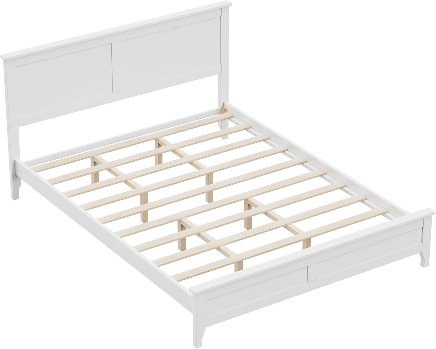 Queen Size Wood Bed Frame and Headboard, Modern Retro White Platform Beds Frames, Sturdy and Durable Design Rustic Wooden Bedroom Set, Easy Assembly, No Box Spring Needed (White, Queen)