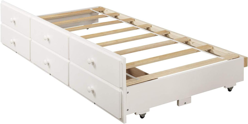 Harper & Bright Designs Twin Over Twin Bunk Bed with Trundle and Storage, Solid Wood Bunk Bed Frame with 3 Drawers for Kids, Teens, Adults (White)