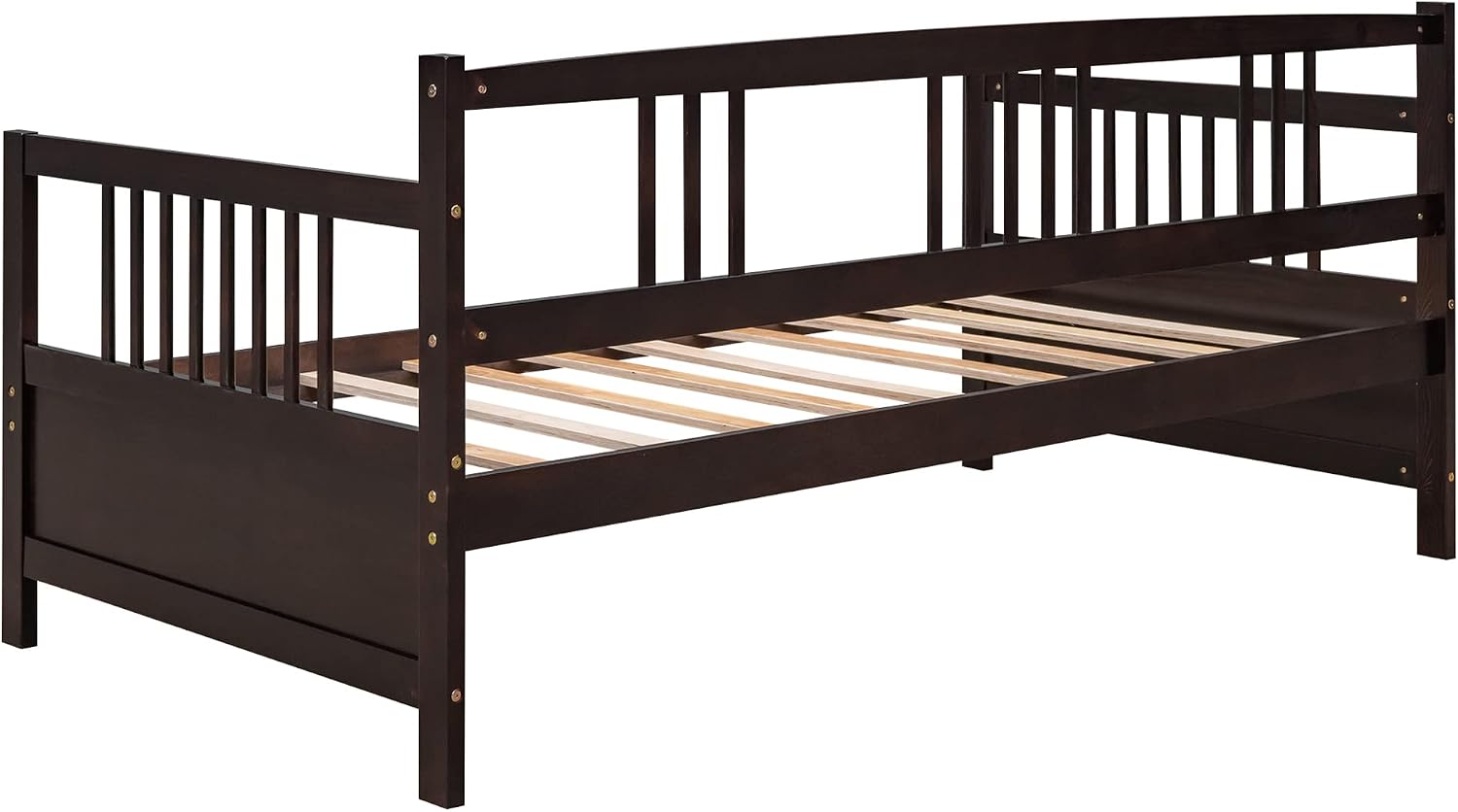 Merax Daybed Twin Bed Wooden Slats Support Modern Living Daybed with Rails, Twin Size, Dark Espresso