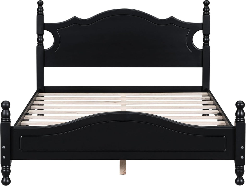 Flieks Full Size Wood Platform Bed Frame for Boys Girls Kids Toddler,Retro Style Platform Bed with Wooden Slat Support,Black
