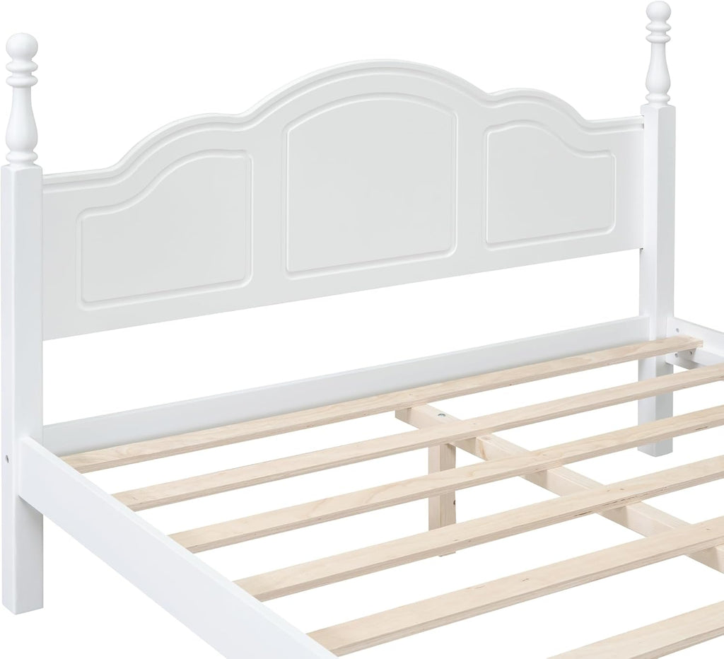 Flieks 3-Pieces Bedroom Sets,Queen Size Wood Platform Bed Frame for Boys Girls Kids Adults Toddler and Two Nightstands-White