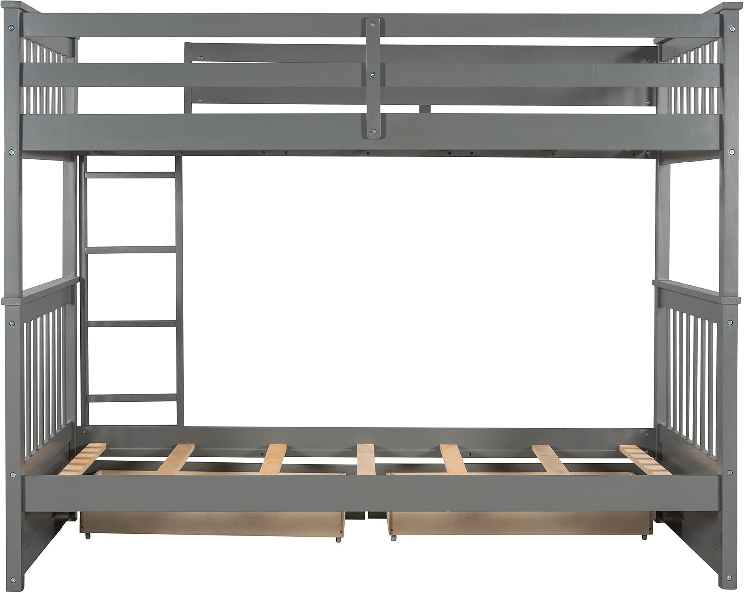 Harper & Bright Designs Twin-Over-Twin Bunk Bed with Two Storage Drawers, Solid Wood Twin Size Bunk Bed with Guardrial and Removble Ladder, Can be Converted Into 2 Separate Beds, Grey
