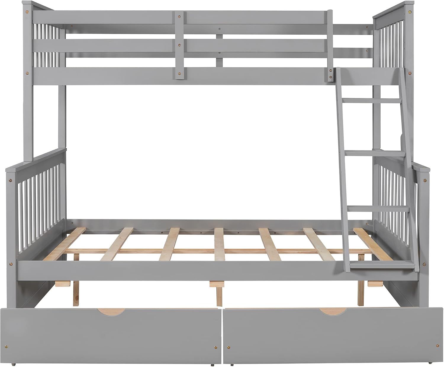 Harper & Bright Designs Twin Over Full Bunk Bed with Two Storage Drawers, Guardrails and Ladder, Solid Wood Bunk Bed Convertible to 2 Separated beds (Grey)