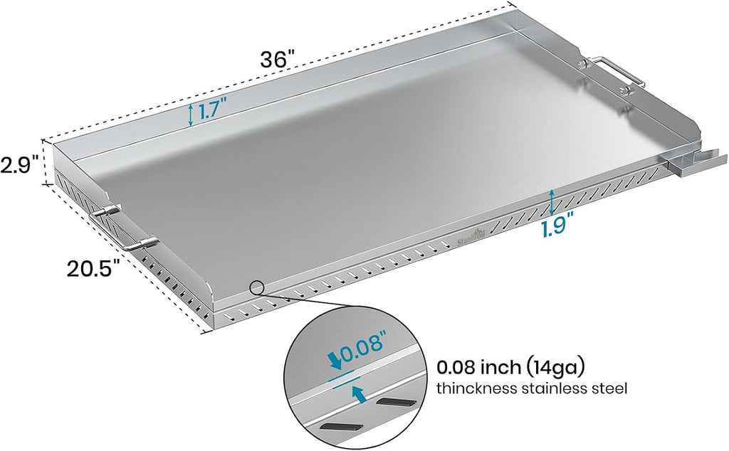 Stanbroil 36 Inch Flat Top Griddle and Hard Cover Hood Bundle for Blackstone 36' 4 Burner Grill with Front Grease System, Stainless Steel