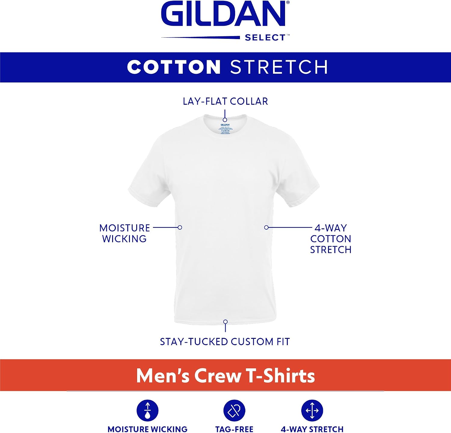 Gildan Men's Cotton Stretch T-Shirts, Multipack