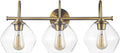 Globe Electric 63000103 26' 3-Light Vanity Fixture, Brass Finish, Clear Glass Shades, Beauty Room Accessories, Bathroom Lighting Over Mirror, Makeup Lights, Wall Light, Home Essentials, House Décor