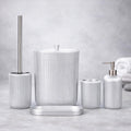 Lydia Collection 5-Piece Resin Bathroom Accessories Set – Toilet Brush Holder, Waste Bin, Soap Dispenser, Tray & Toothbrush Holder (Silver)