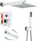 AVSIILE Shower Faucet Set with Tub Spout, Chrome Rain Shower Mixer Valve and Trim Kit System with Base Complete, Rainfall Modern Shower Head and Handheld Handle Set Combo for Bathroom, 10 Inch