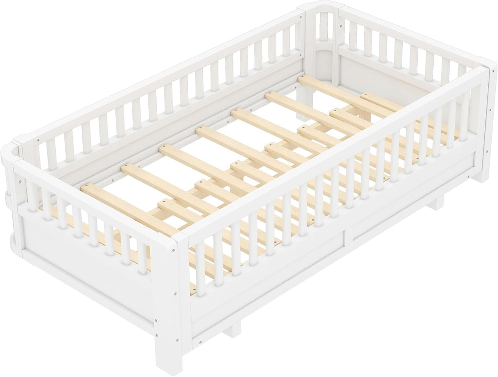 Bellemave Queen Floor Bed or Twin XL Montessori Floor beds for Kids, Twin XL Can Be Converted into a Queen Platform Bed, White