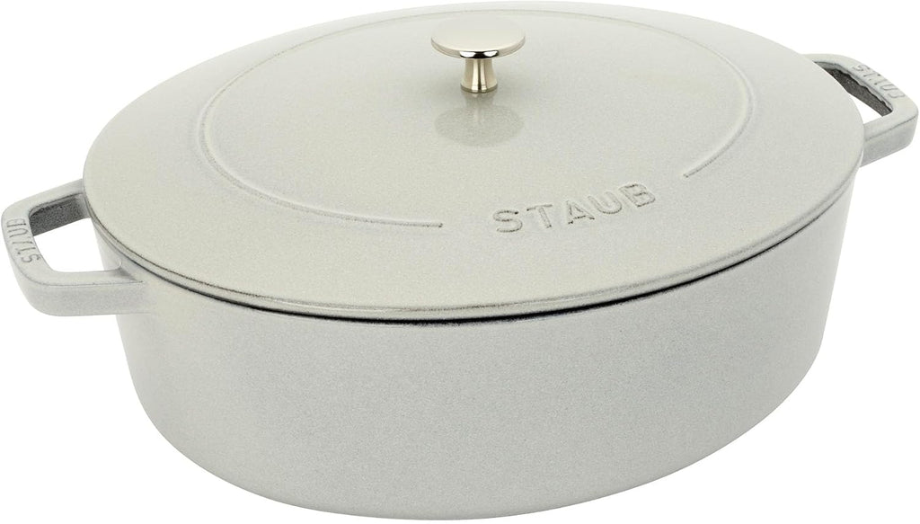 Staub Cast Iron 6.25-qt Shallow Oval Dutch Oven - White Truffle