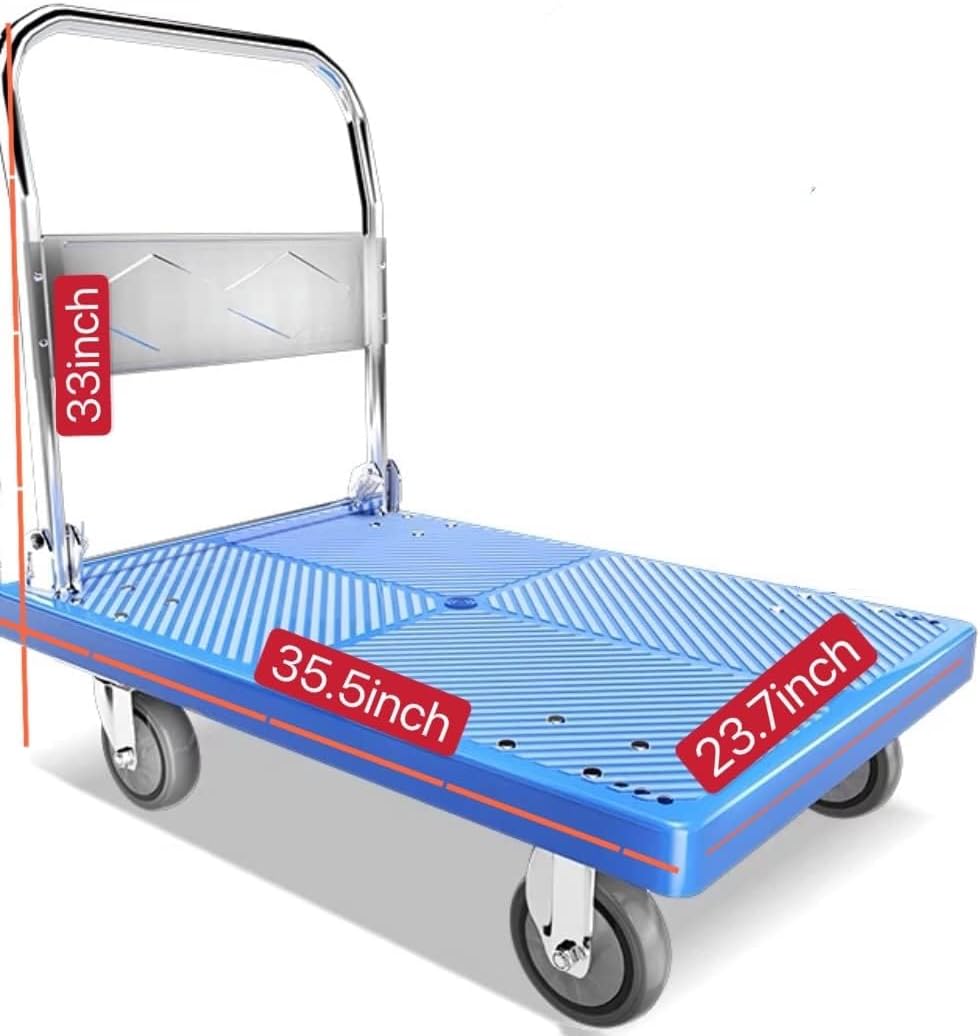 Dolly cart Folding Platform cart with 660/880 lbs Weight Capacity Push Cart Dolly Moving Platform Hand Truck Add 2 reinforcing Steel bar in it 360 Degree Swivel Wheels Loading and Storage (880lbs)