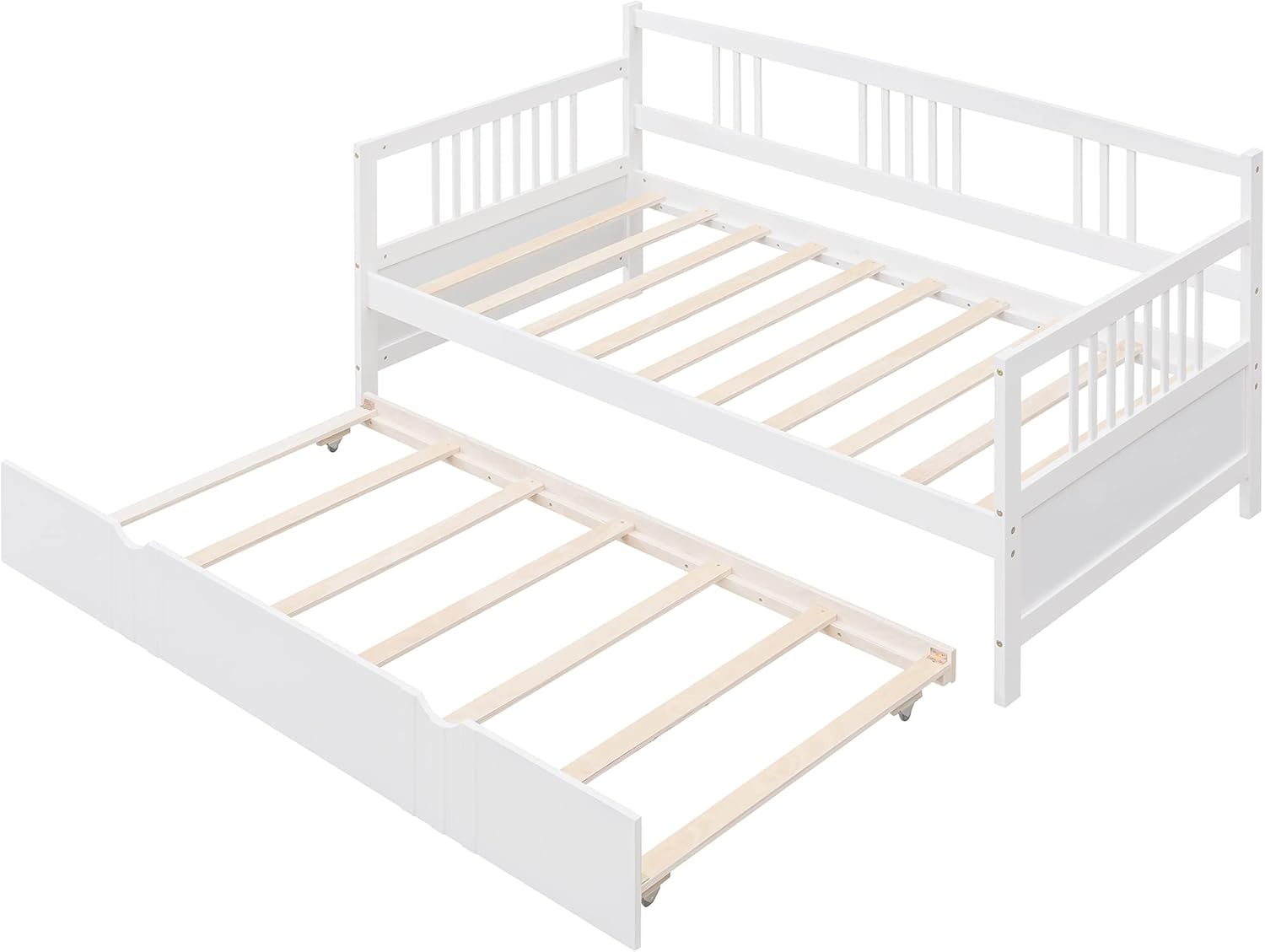 Merax Daybed with Trundle Bed Wooden Slats Support Modern Living Daybed with Rails, Twin Size, White