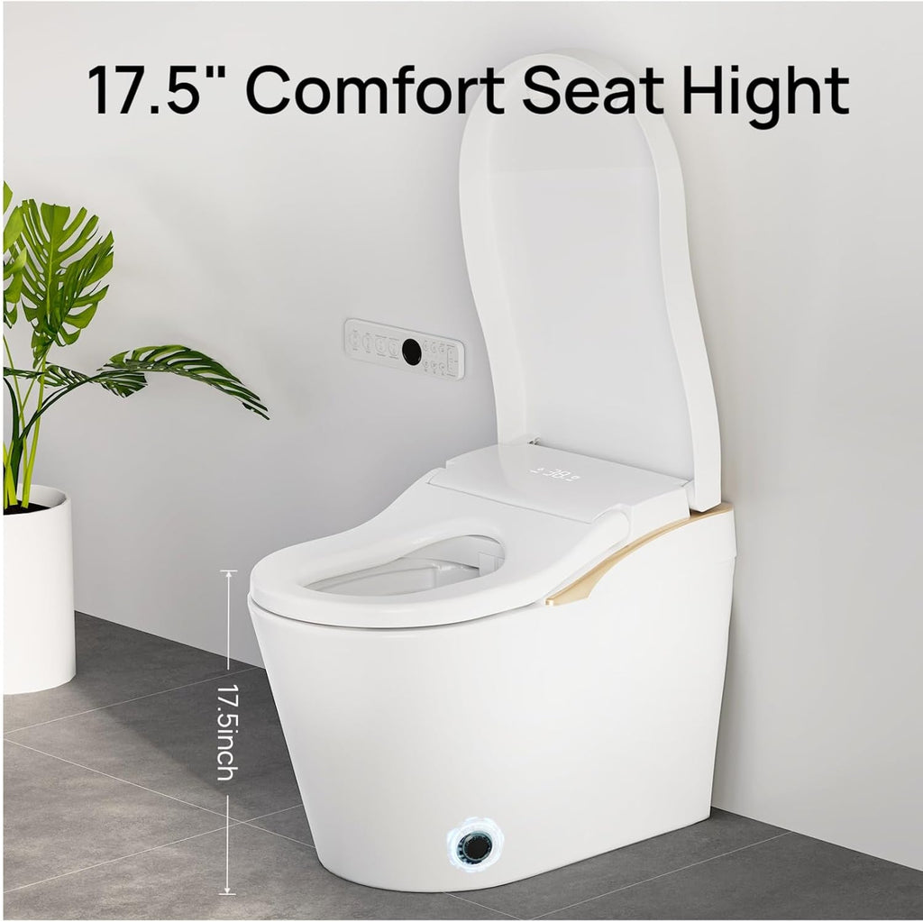 Modern Smart Toilet With Bidet, Auto Flush, Auto Open/Close,Heated Seat, Warm Water and Dry, 17.5' Comfort Height, Remote Control White