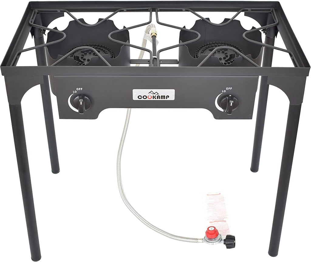Flat Top Food Grade Stainless 32' Griddle + Double High-Pressure Propane Fueled Grill + Free Stand
