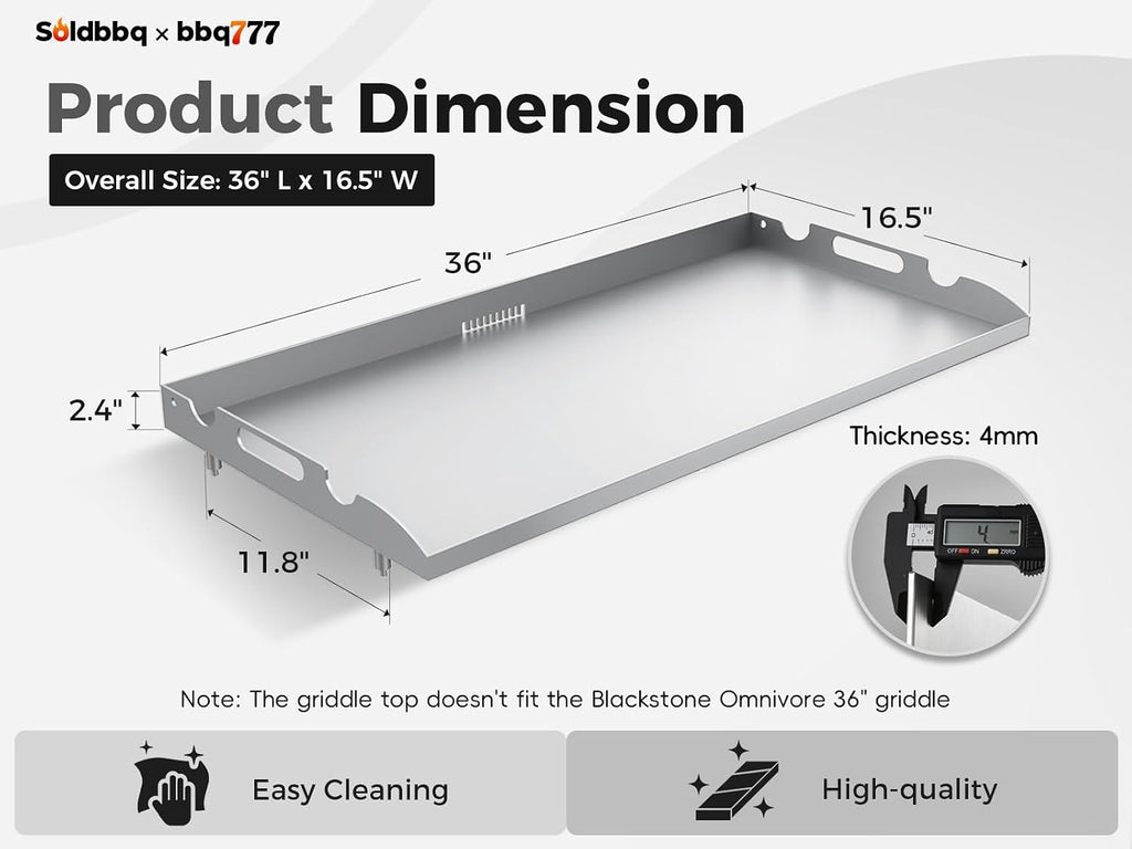 Upgrade Flat Top Griddle Replacement Top for 36' Blackstone Griddles 1554 1820 1818 1825 1560, Steel Griddle Top Replacements with Rear Grease System & Handy Handle for Blackstone 36-Inch Griddles