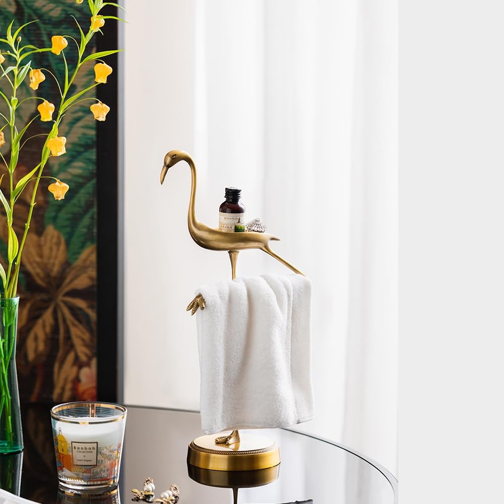 Brass Gold Freestanding Hand Towel Holder for Bathroom Countertop, Decorative Kitchen Towel Holder Stand (B)