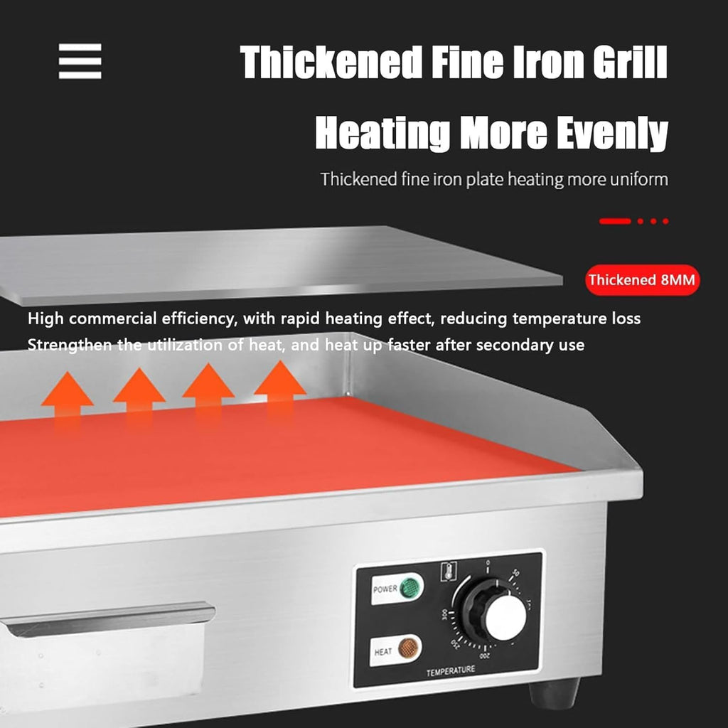 Electric Griddle Commercial, Countertop Flat Top Griddle, Stainless Steel Nonstick Hot Plate Commercial BBQ Grill, Two Burners with Thermostatic Control, 3000W