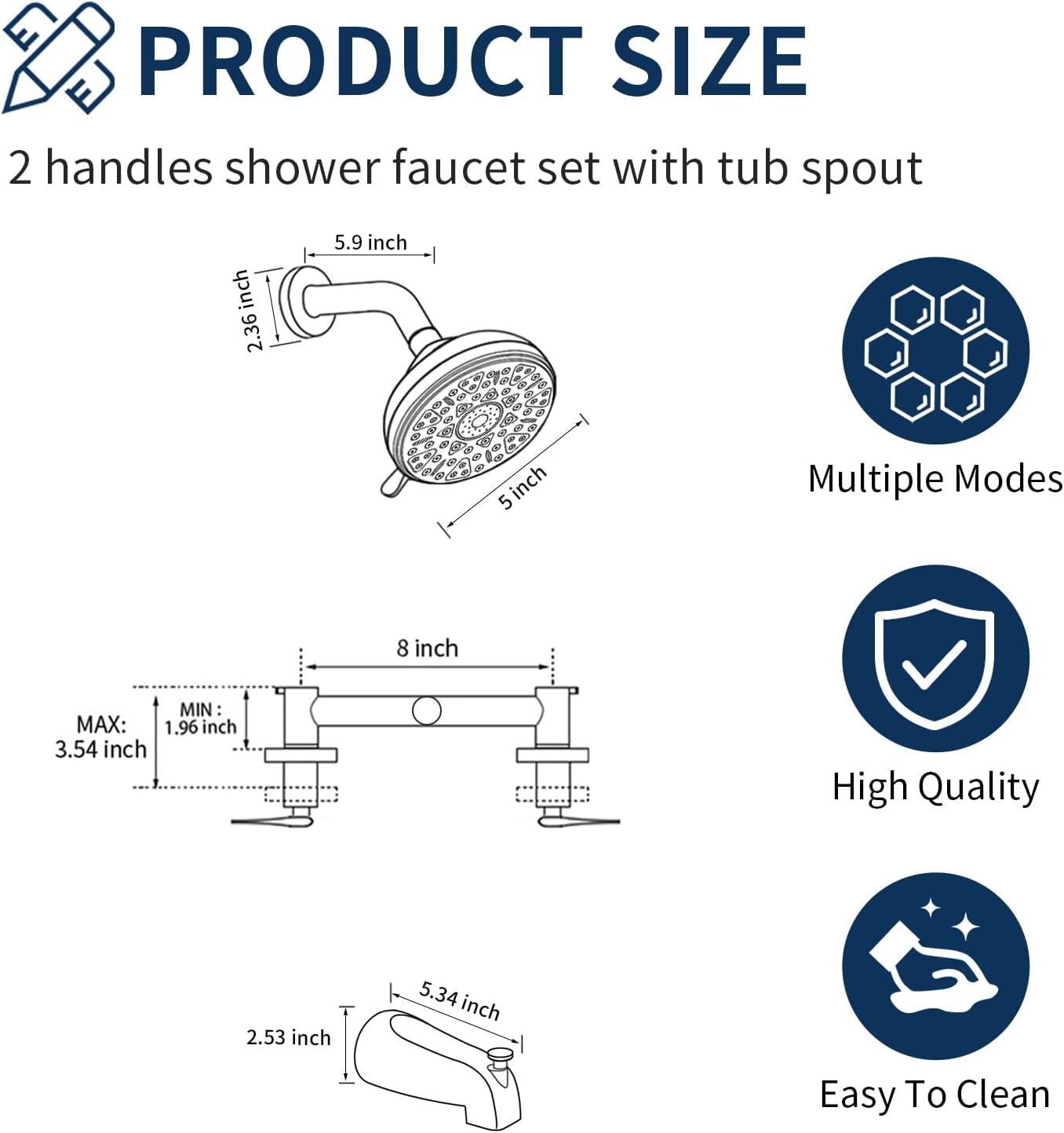 2 Handles Shower Faucet Set with Tub Spout Bathtub Shower Faucet Combo Set Shower System Complete Tub and Shower Trim Kit Wall Mounted Shower Fixtures Brushed Gold