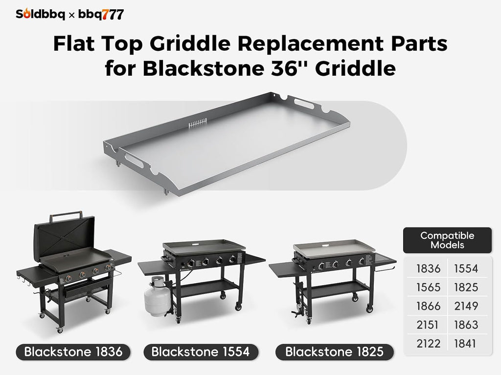 Upgrade Flat Top Griddle Replacement Top for 36' Blackstone Griddles 1554 1820 1818 1825 1560, Steel Griddle Top Replacements with Rear Grease System & Handy Handle for Blackstone 36-Inch Griddles