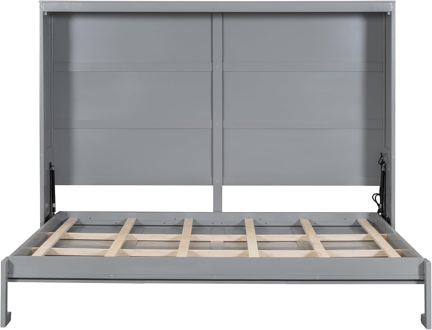 Harper & Bright Designs Queen Size Murphy Bed, Wooden Queen Murphy Wall Bed Frame with a Set of Sockets & USB Ports, Gray