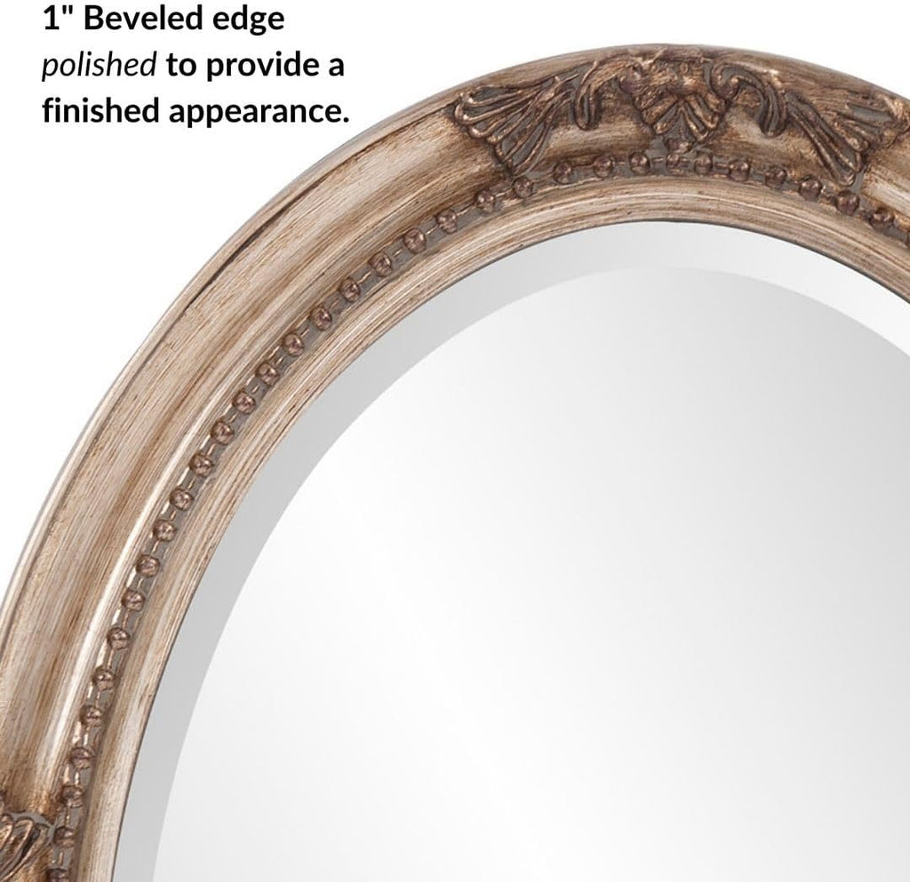Howard Elliott Collection Queen Ann Oval Antique Silver Leaf Wall Mirror, Oval Bevelled Hanging Wood Framed Vanity Mirrors for Home Decor, Living Room, Bathroom, Bedroom, or Hallway, 25 x 33 Inch