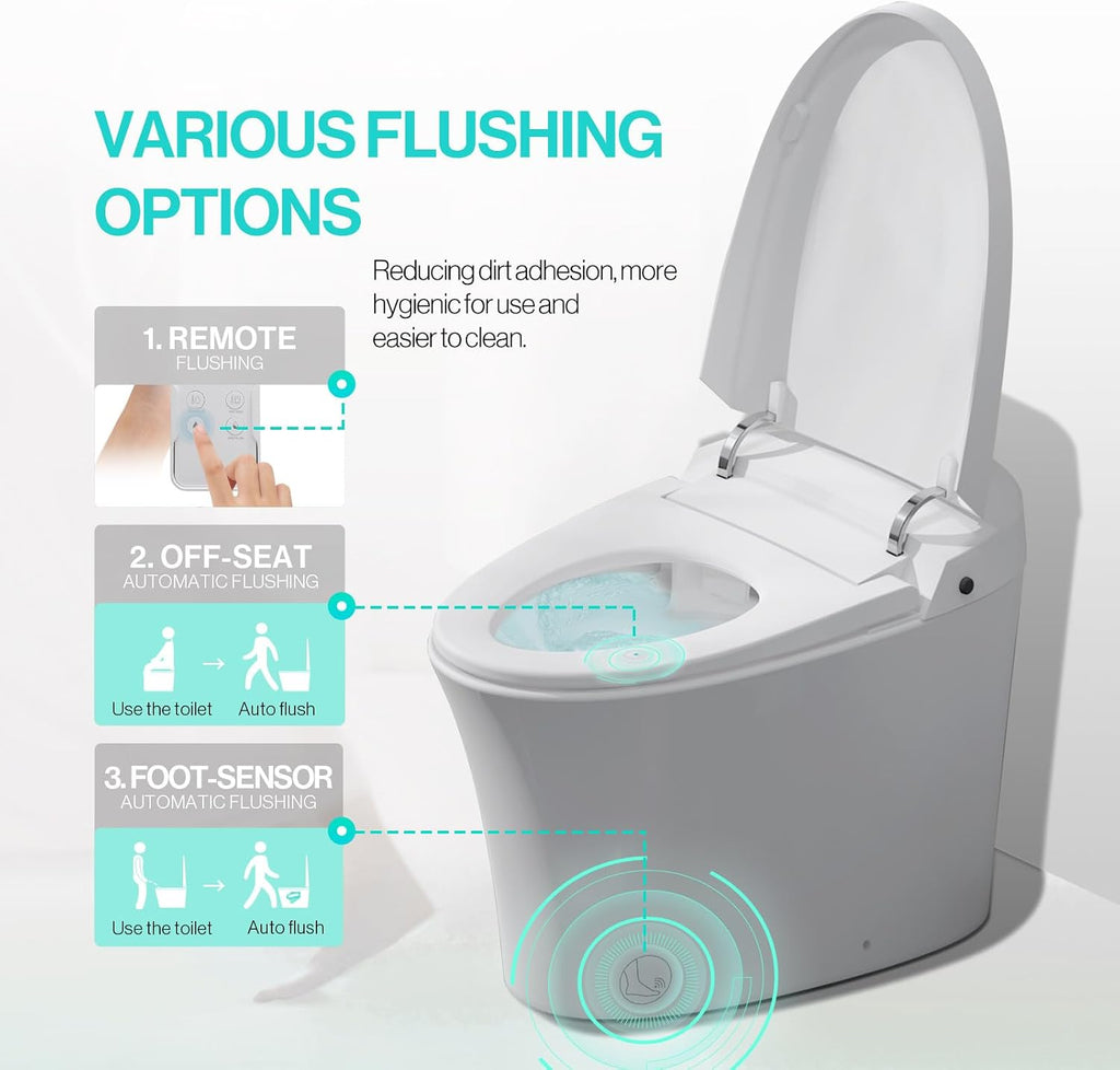R&T Smart Toilet with Bidet Build in, One Piece Modern Toilet for Bathroom, Elongated Tankless Tolilets with Auto Flush, Night Light, Heated Seat, Warm Water, Air Dryer, Deodorization E16